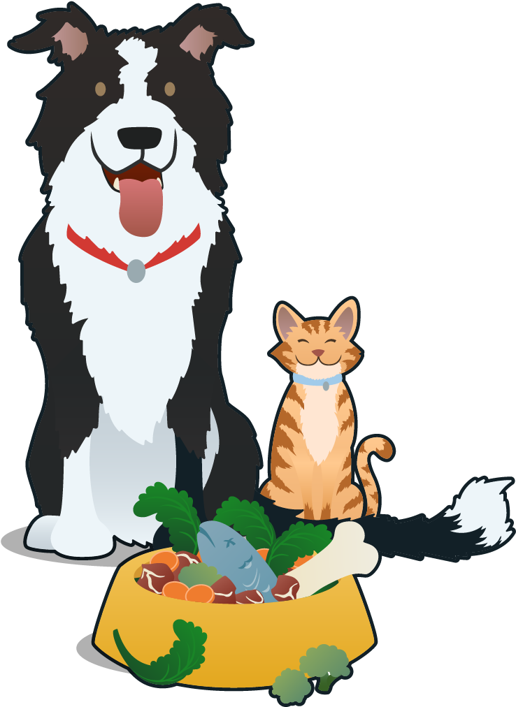A Dog And Cat Next To A Bowl Of Food PNG