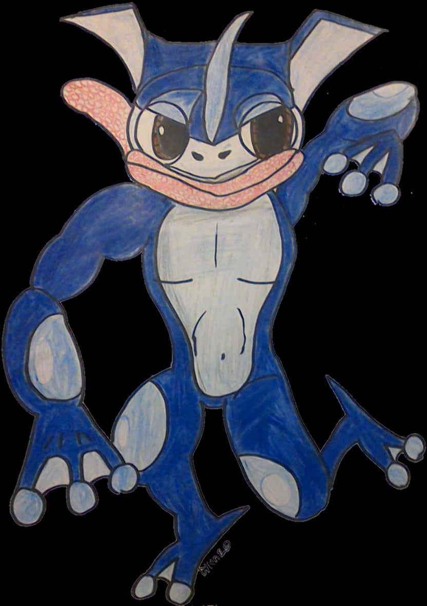 A Drawing Of A Blue And White Frog PNG
