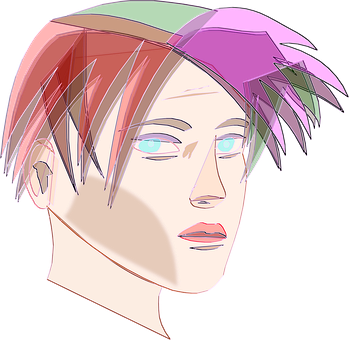 A Drawing Of A Man With Colorful Hair PNG
