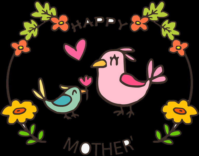 A Drawing Of Birds And Flowers PNG