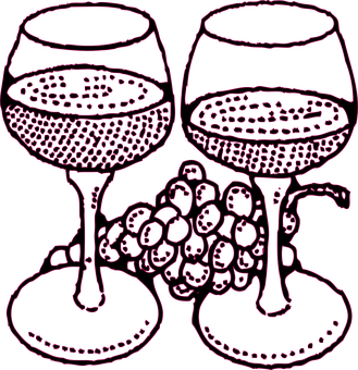 A Drawing Of Wine Glasses And Grapes PNG