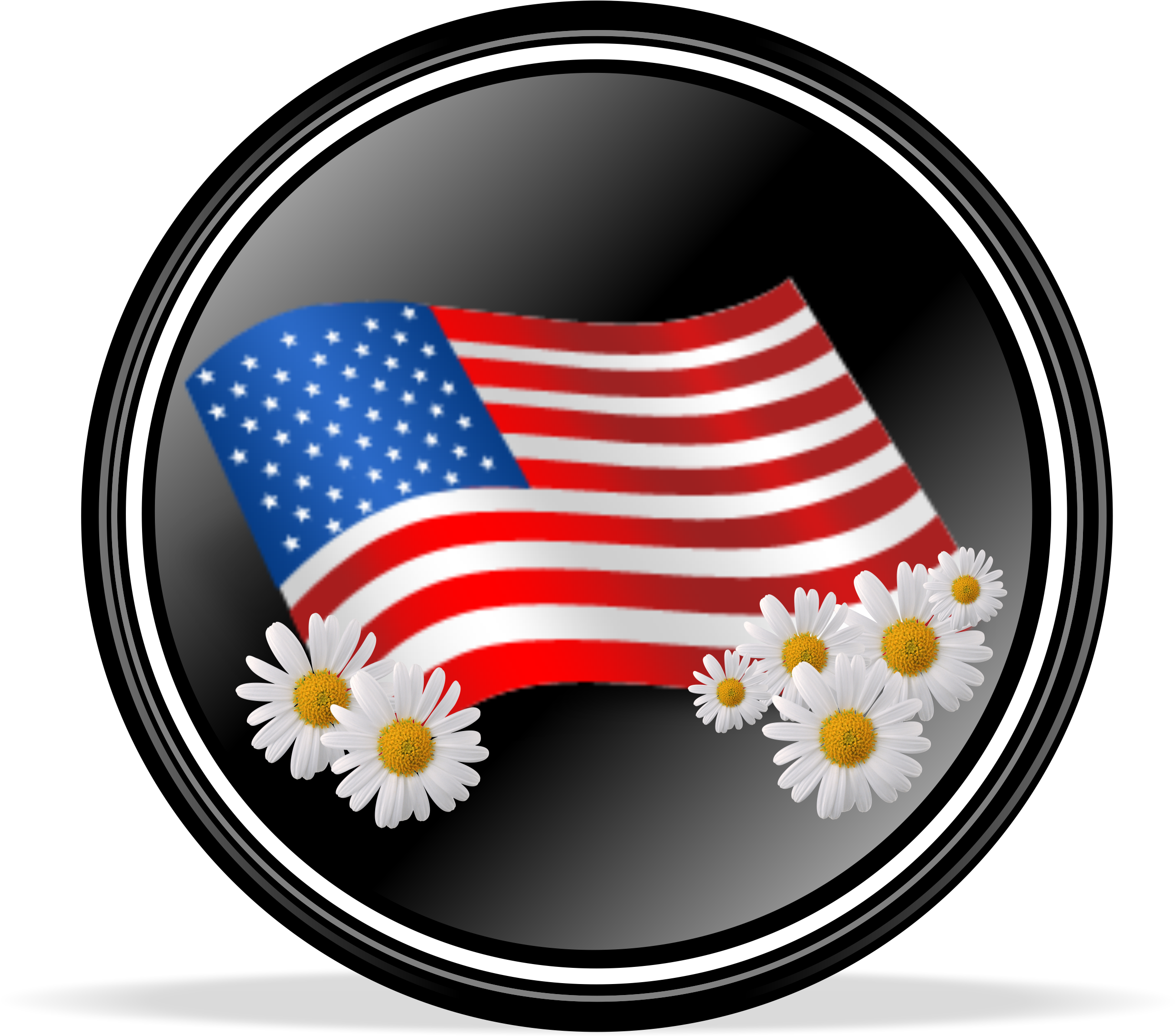 A Flag And Flowers On A Black Background PNG