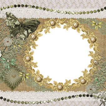 A Frame With Lace And Flowers PNG