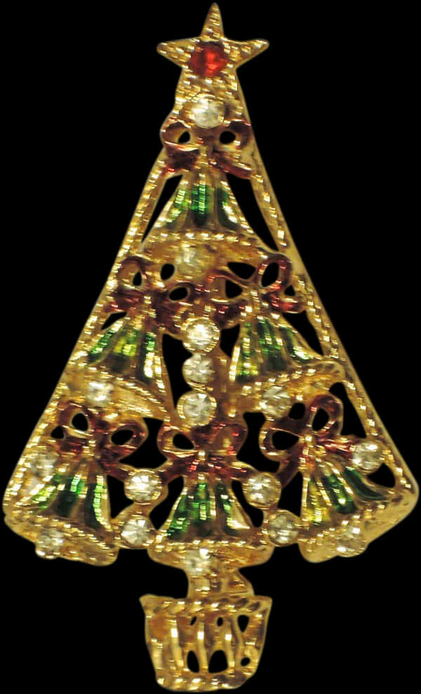 A Gold And Green Christmas Tree Pendant PNG