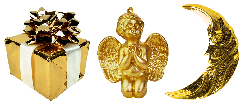 A Gold Angel And A Gift PNG