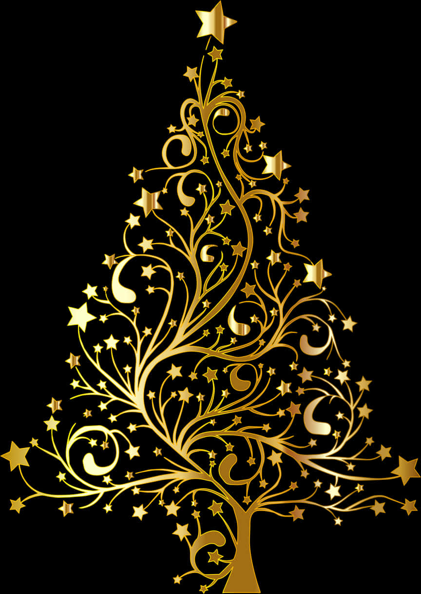 A Gold Tree With Stars And Swirls PNG