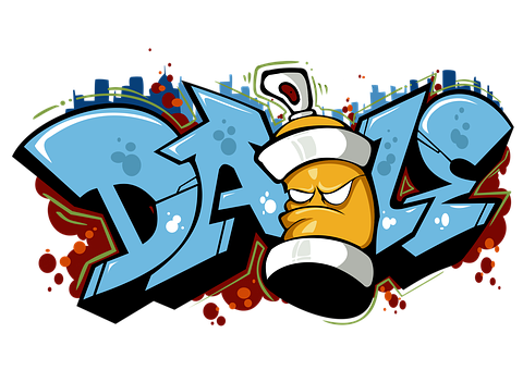 A Graffiti Art Of A Yellow Spray Can With A Blue Background PNG