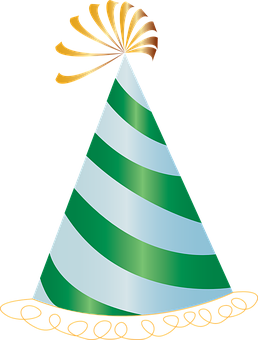 A Green And White Striped Party Hat PNG