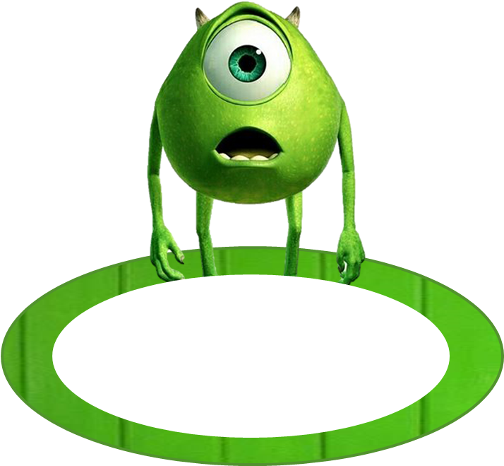 A Green Cartoon Character With Horns And Eyes Standing On A Green Circle PNG