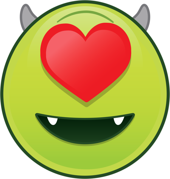 A Green Monster With Horns And A Heart On Its Nose