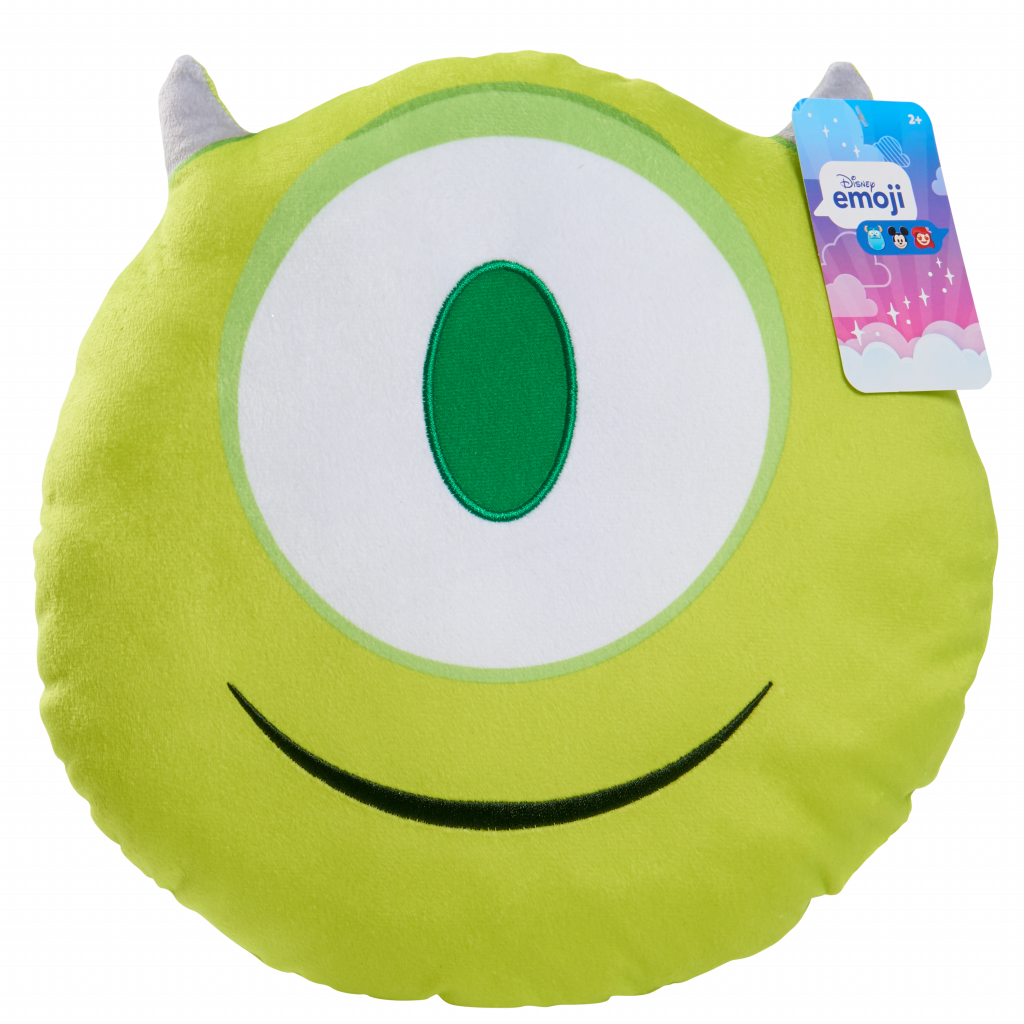 A Green Round Pillow With A Green Eye And Horns