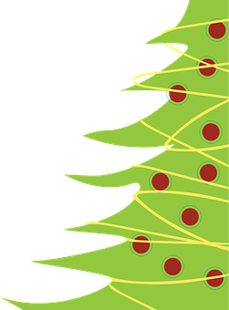 A Green Tree With Red Circles And Yellow Strings