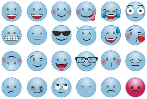 A Group Of Blue Smiley Faces PNG