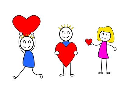 A Group Of Cartoon People Holding Hearts PNG