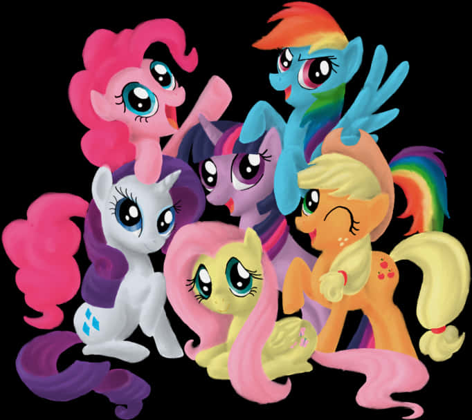 A Group Of Cartoon Pony Characters PNG