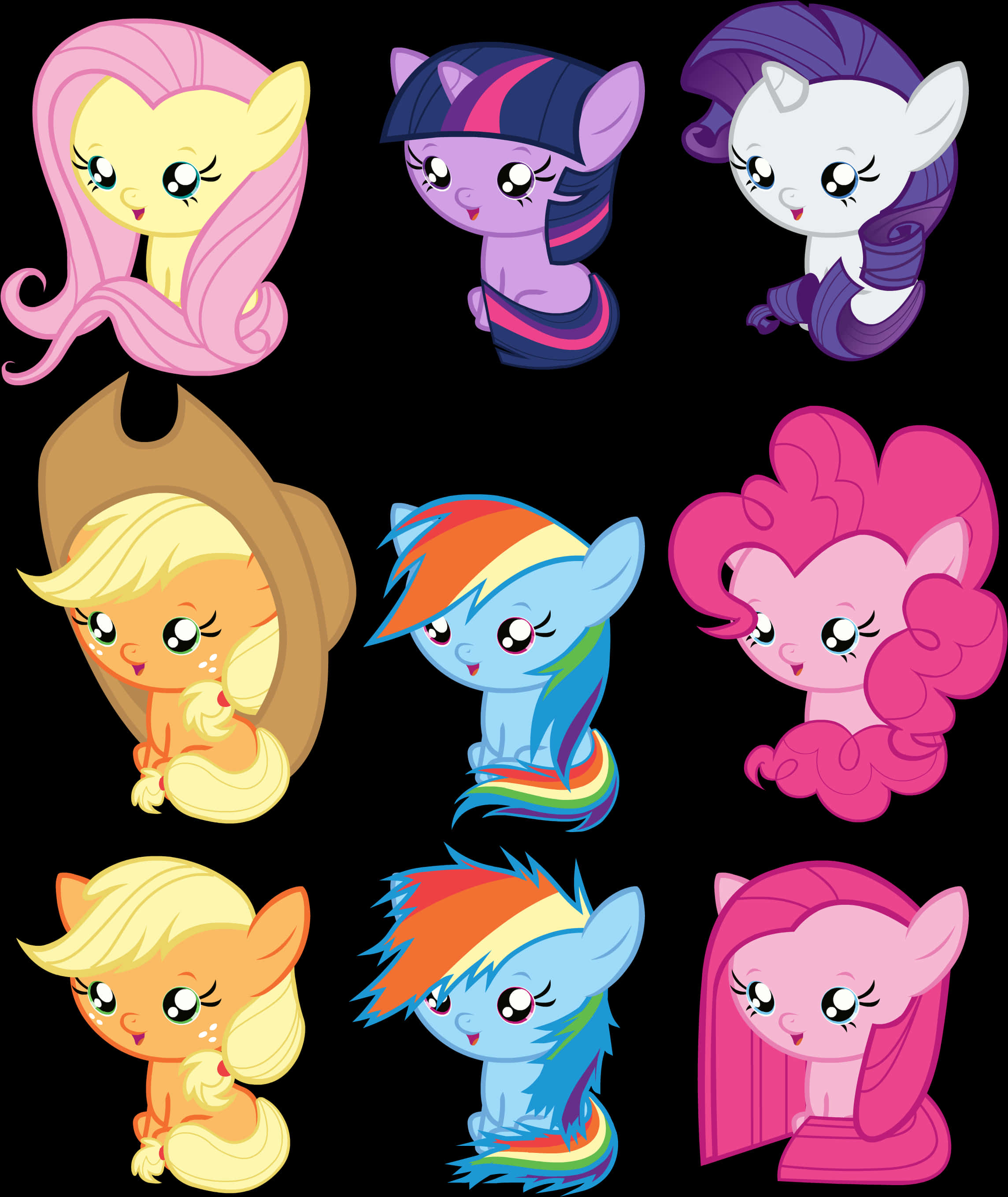 A Group Of Cartoon Pony Heads PNG