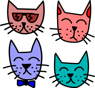 A Group Of Cats With Different Colors PNG