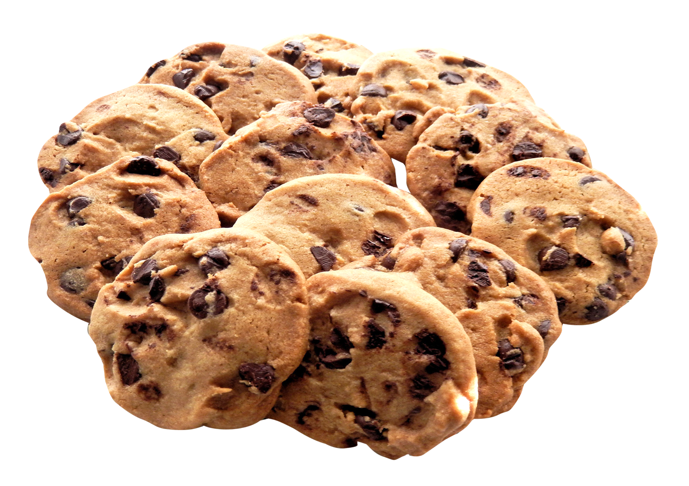 A Group Of Chocolate Chip Cookies PNG