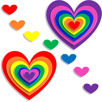 A Group Of Colorful Hearts PNG