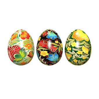A Group Of Eggs With Floral Designs PNG
