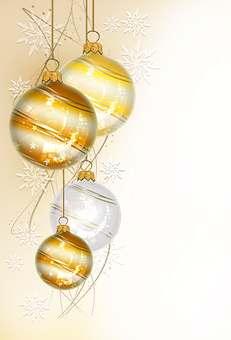 A Group Of Gold And White Ornaments