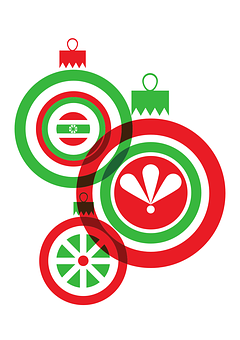 A Group Of Ornaments In Red And Green PNG