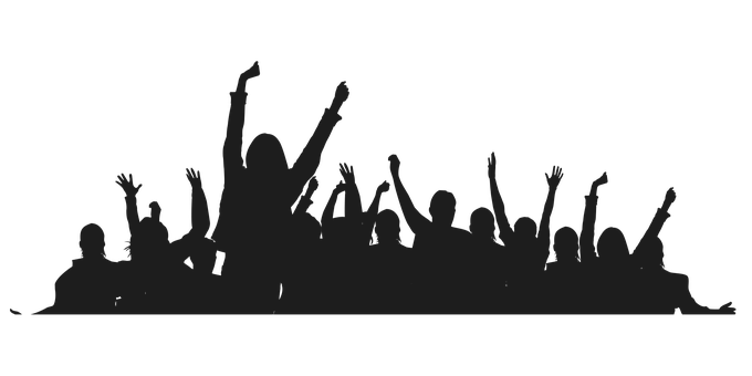A Group Of People With Their Arms Raised PNG