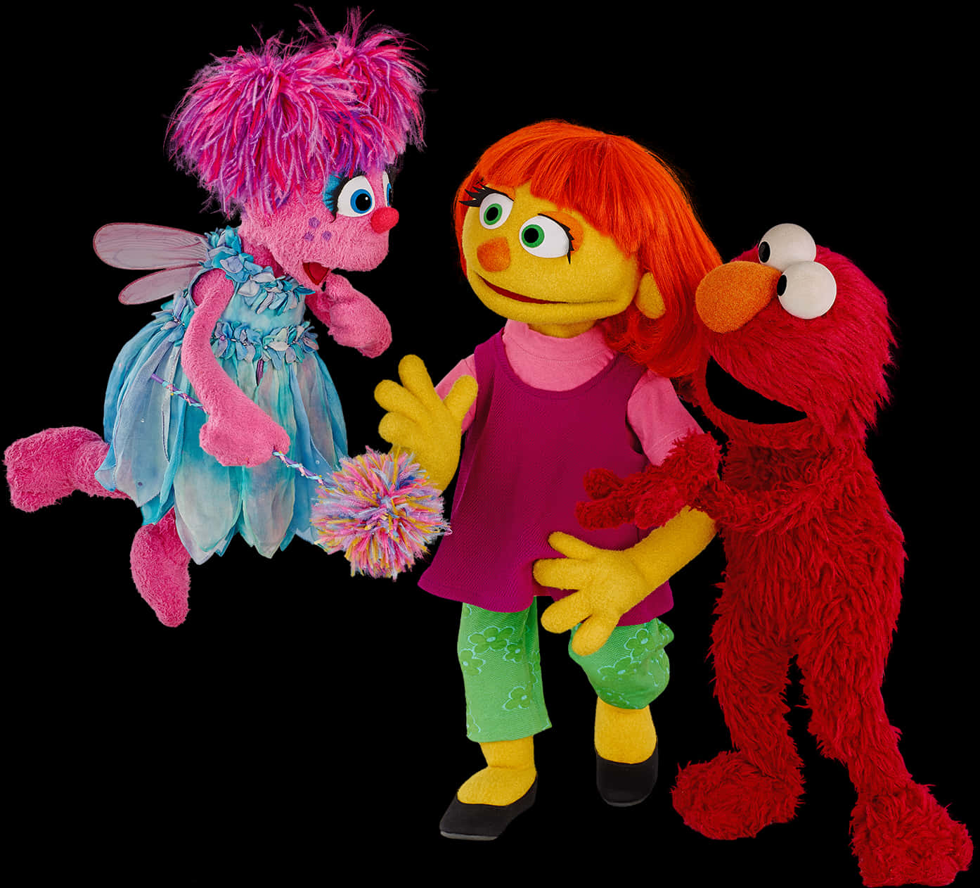 A Group Of Puppets On A Black Background PNG