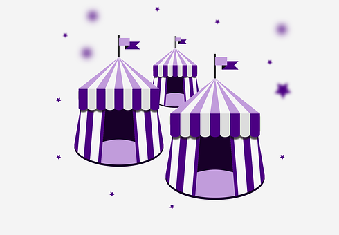 A Group Of Purple And White Striped Tents PNG