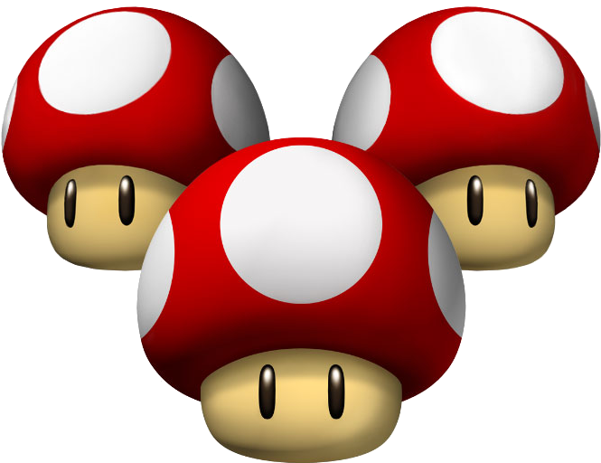 A Group Of Red And White Mushrooms PNG