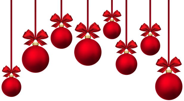 A Group Of Red Ornaments With Bows