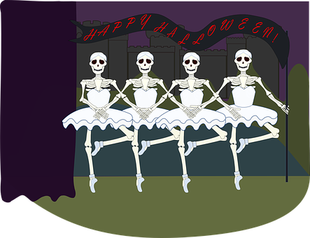 A Group Of Skeletons In White Dresses