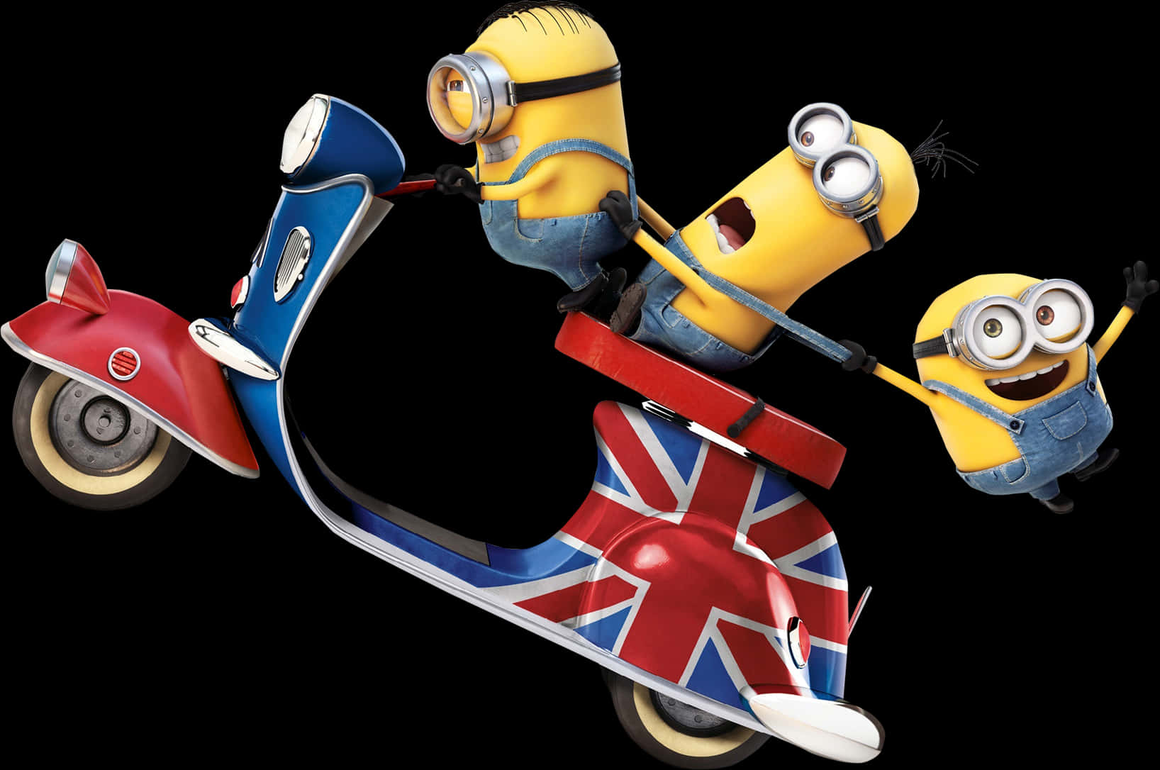 A Group Of Yellow Minions Riding A Scooter PNG