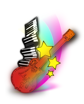 A Guitar And Piano Keys PNG