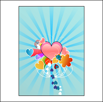 A Heart And Flowers On A Blue Background