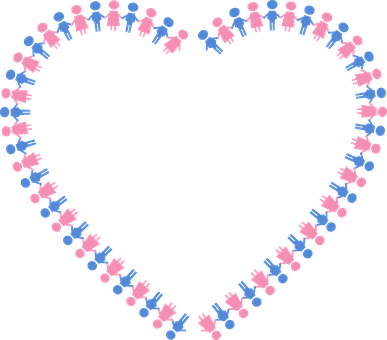 A Heart Shaped Frame Made Of Pink And Blue People