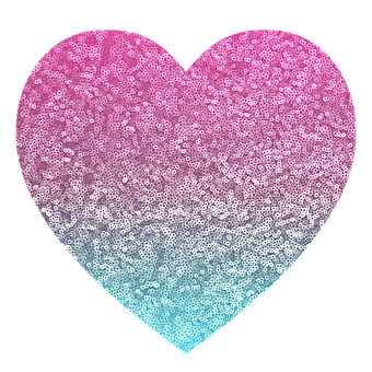 A Heart Shaped Object With A Gradient Of Pink And Blue Sequins PNG