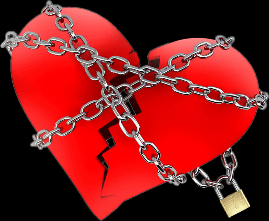 A Heart Shaped Red And Silver Chain With A Padlock PNG