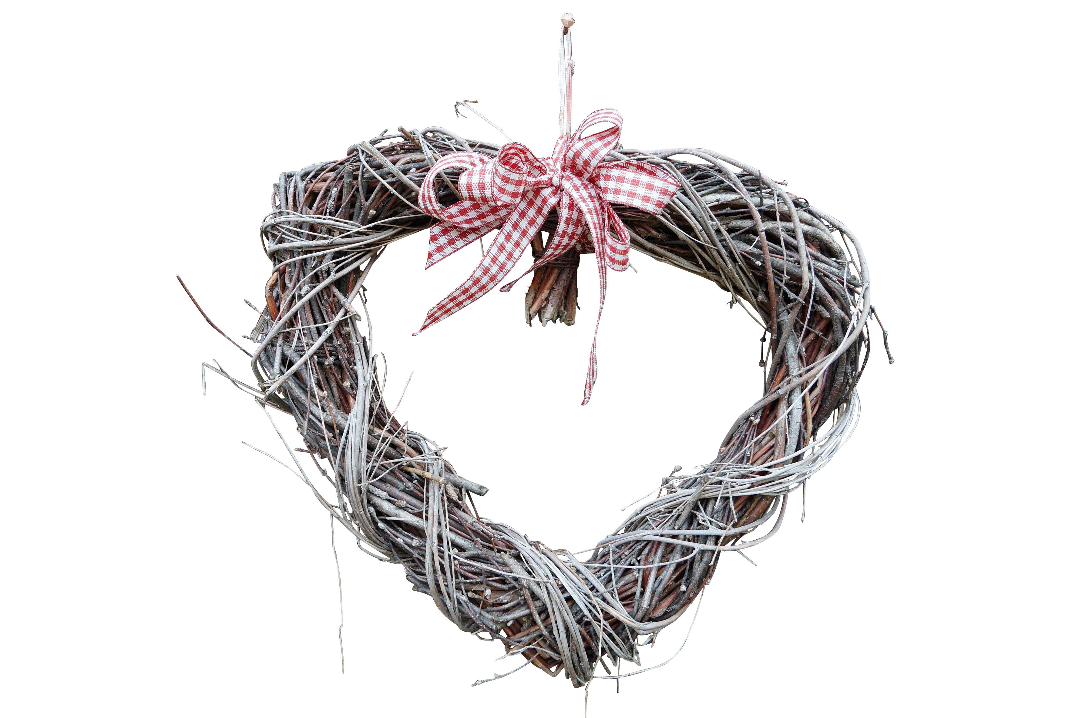 A Heart Shaped Wreath With A Red And White Checkered Bow PNG