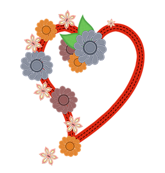 A Heart With Flowers And Leaves PNG