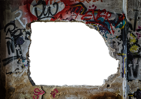 A Hole In A Wall With Graffiti PNG