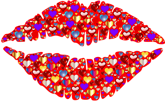A Lips With Hearts On It PNG