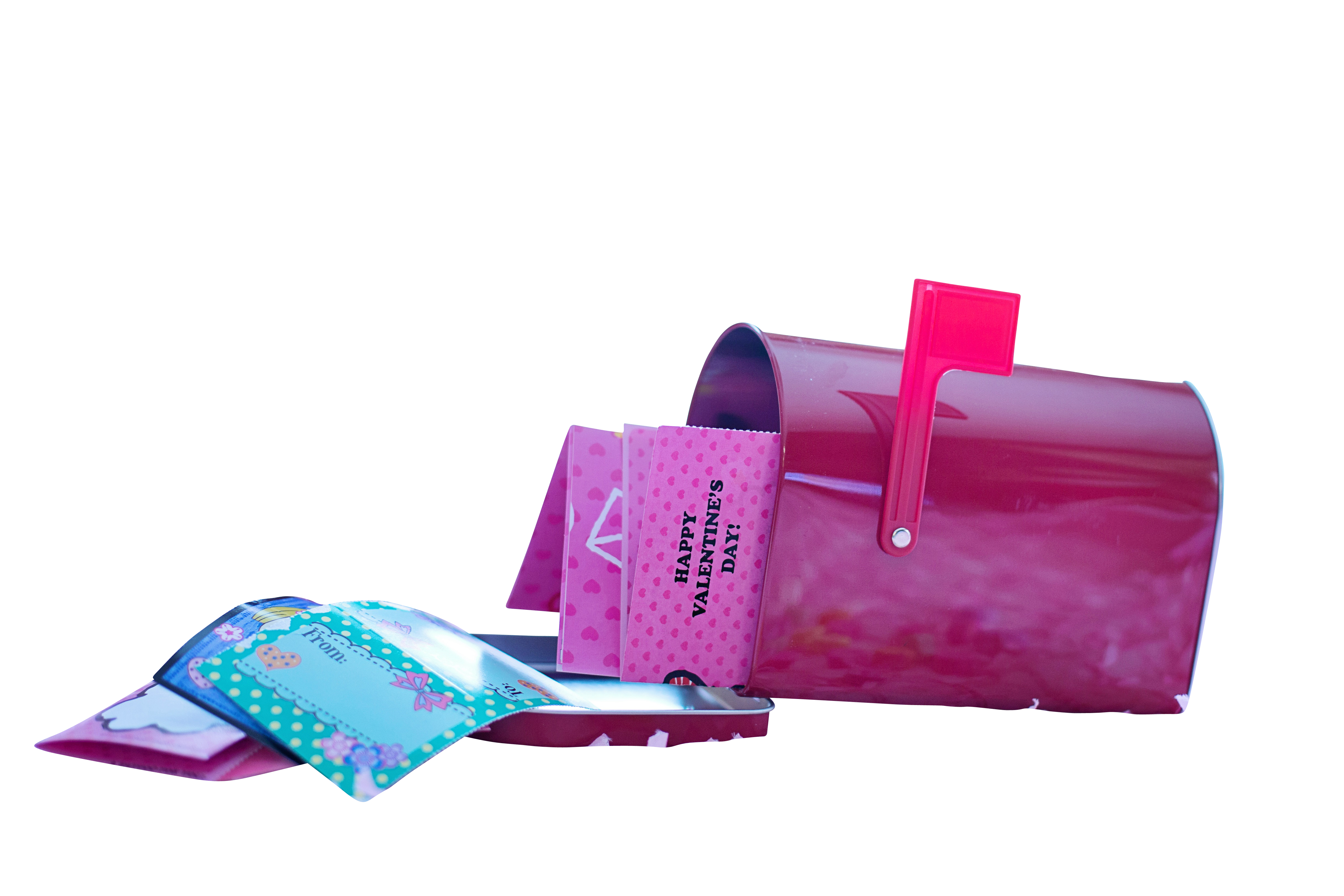 A Mailbox With A Card And A Heart Shaped Box PNG