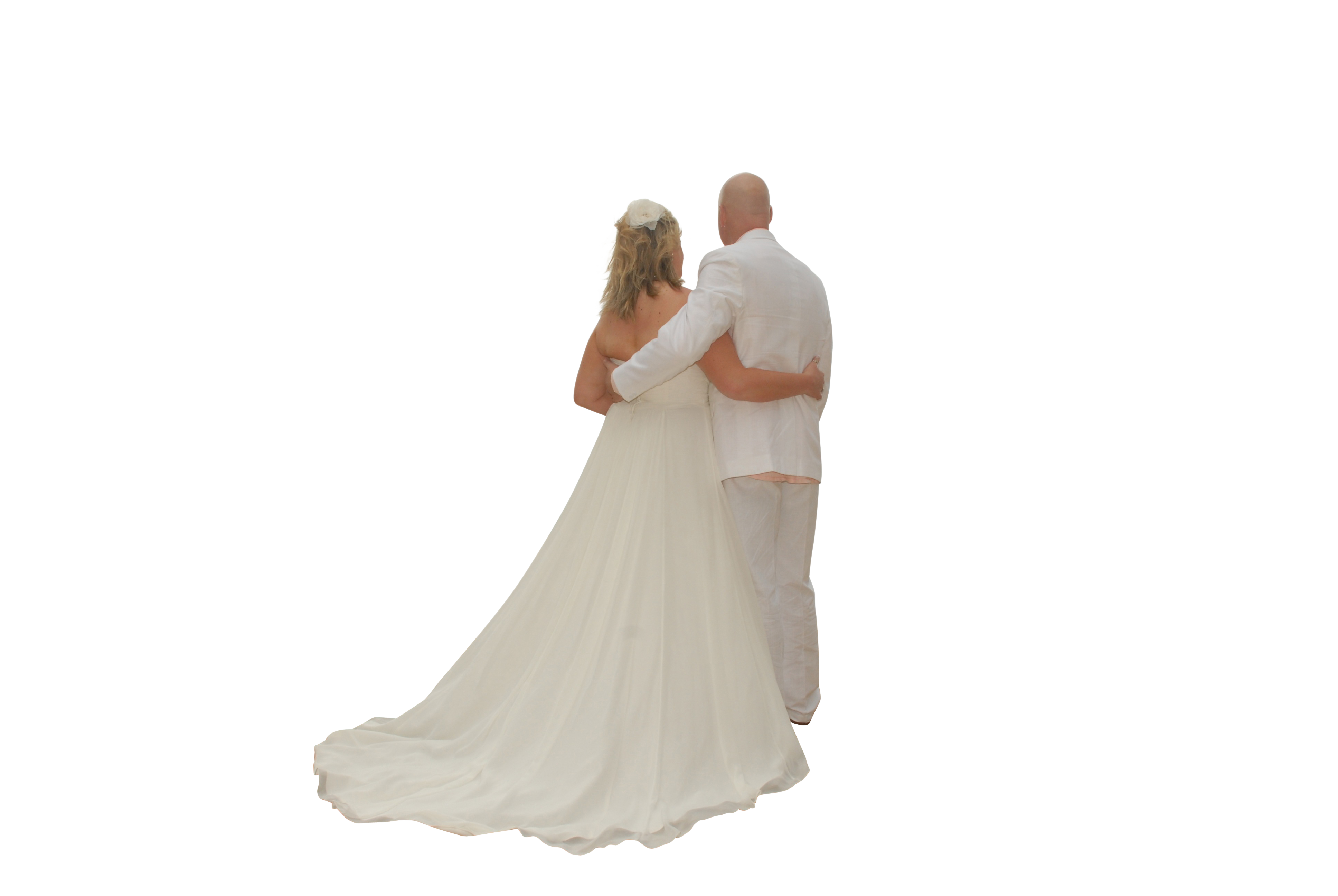 A Man And Woman In White Dress Hugging