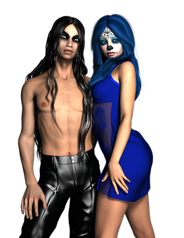 A Man And Woman With Long Hair And Makeup PNG