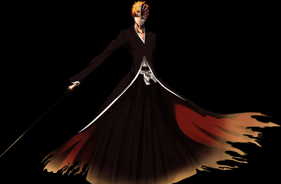 A Man In A Black Robe With A Mask And A Sword PNG