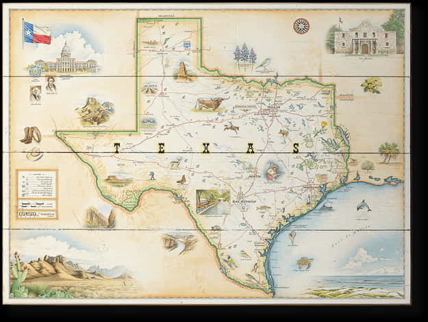 A Map Of Texas With Different Cities And Locations PNG