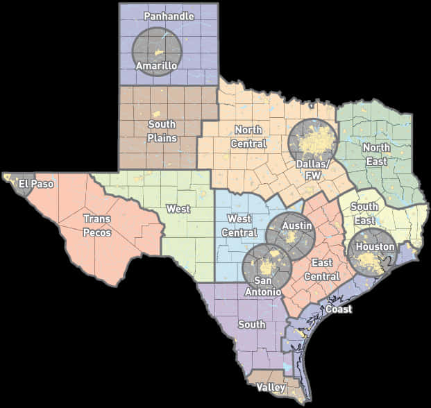 A Map Of Texas With Different Colored Squares PNG