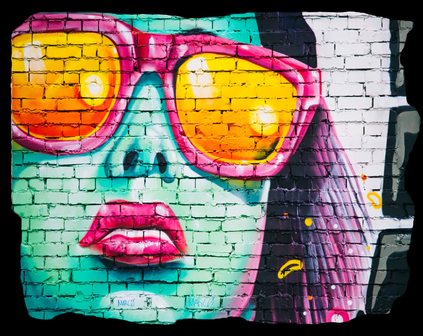 A Mural Of A Woman Wearing Sunglasses PNG