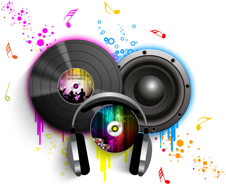 A Music Themed Poster With Vinyl Records And Headphones PNG